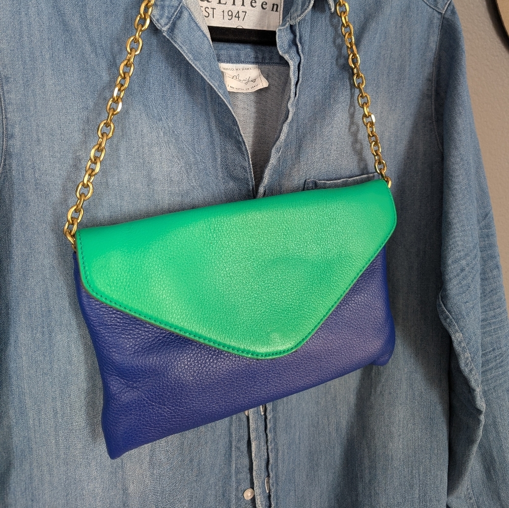 J. Crew Green and Blue Chain Shoulder Bag